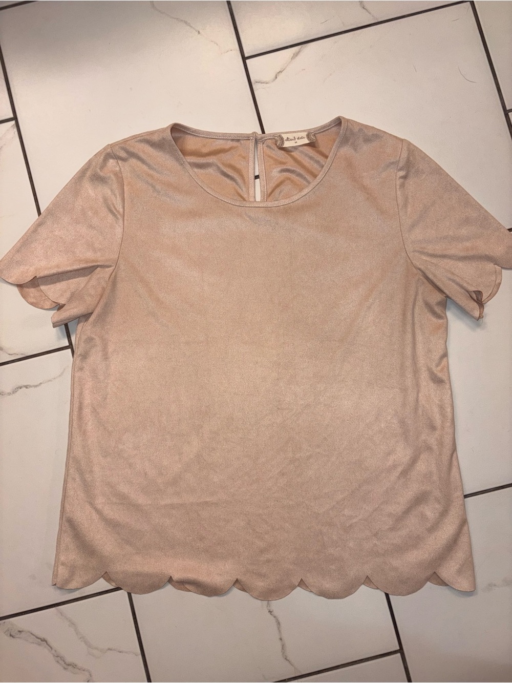 Altar’d State Scalloped Hem Short Sleeve Top - Tan Suede